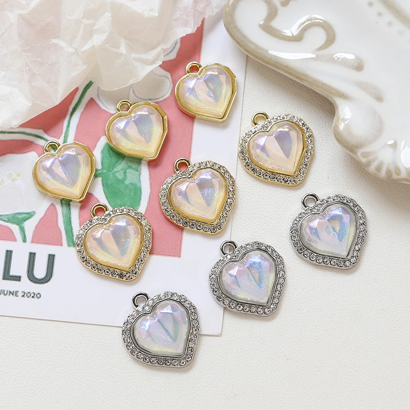 

6pcs Alloy Inlaid Zirconium Colorful Love Sweet Wind Pendant Diy Jewelry Handmade Necklace Earrings Pendant Material Charms