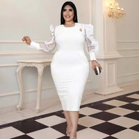 plus size dress round neck perspective mesh long sleeve high waist large casual womens dress african fashion