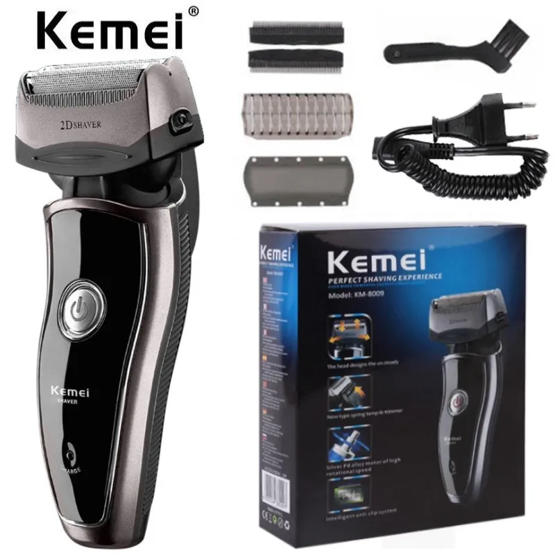 

Kemei Original km-8009 Men's Electric Foil Shaver with 2 Spare Shaver Heads Rechargeable Cordless Shaver