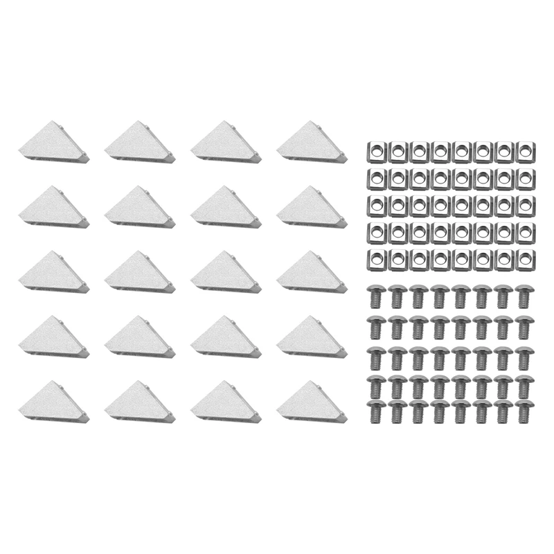 

2020 Series Aluminum Profile Connector Set, 20pcs Corner Bracket,40pcs M5 x 10mm T-slot Nuts, 40pcs M5x10mm Hex Socket Cap Screw
