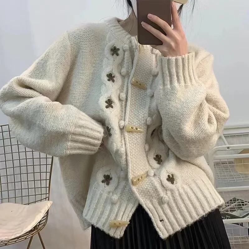 

Autumn and Winter New Korean Knitted Cardigan Coat for Women Round Neckk Loose Versatile Cardigan Women