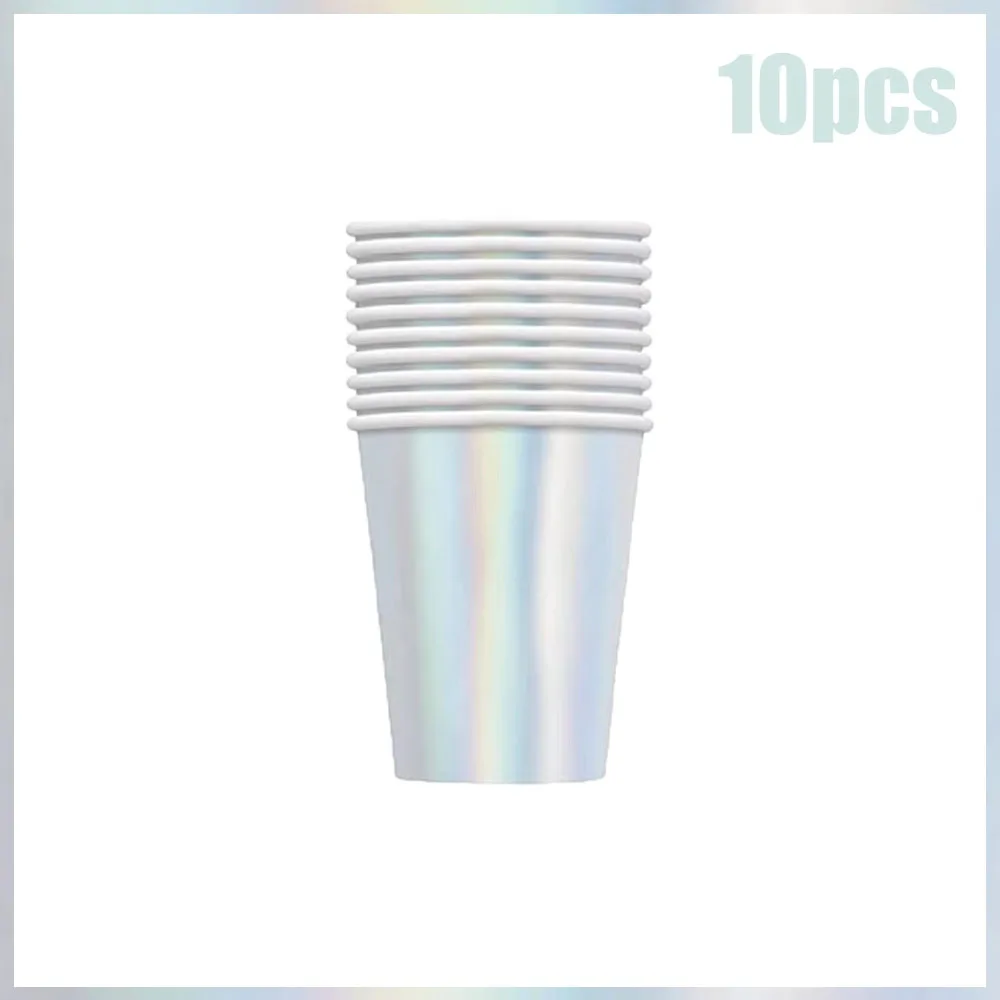 Радужные украшения для вечеринок посуда голографическая бумажная тарелка чашка