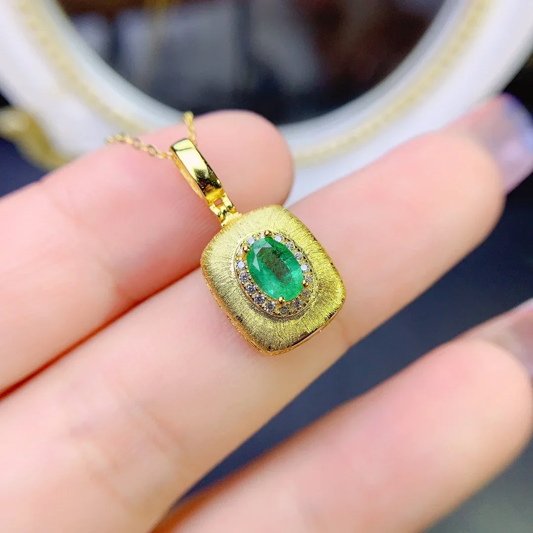 Ожерелье женское из серебра 925 пробы с натуральным изумрудом