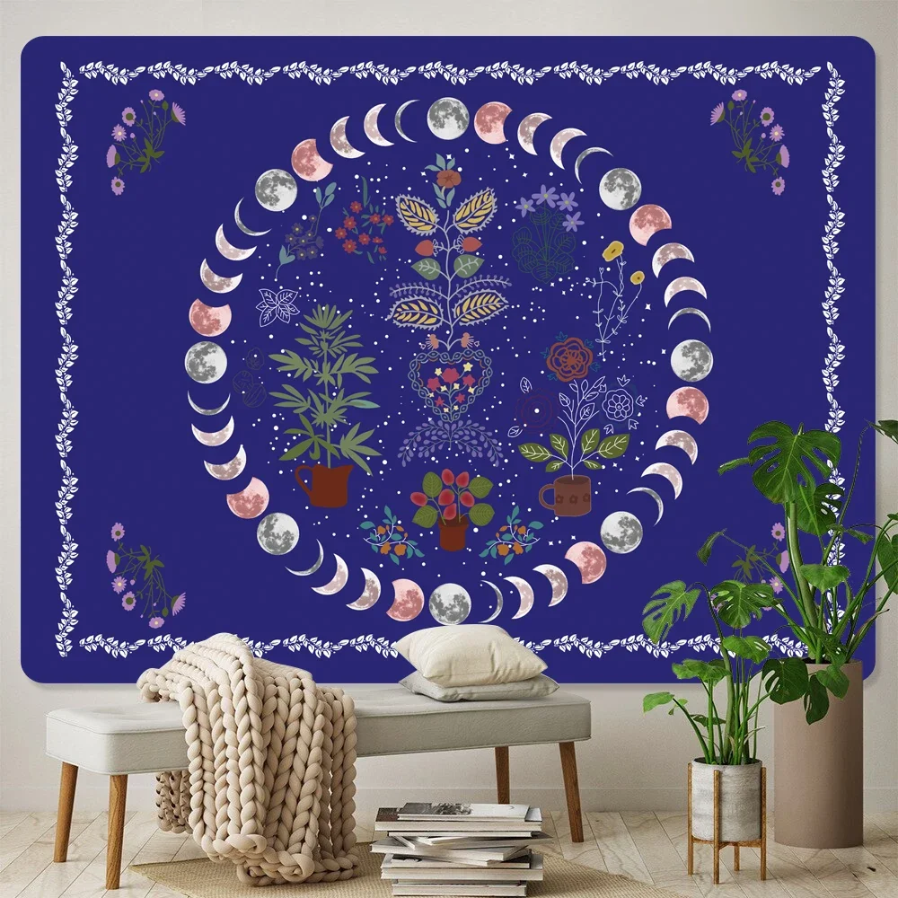 Декор для дома в виде Луны и растений гобелен стиле хиппи богемный декор