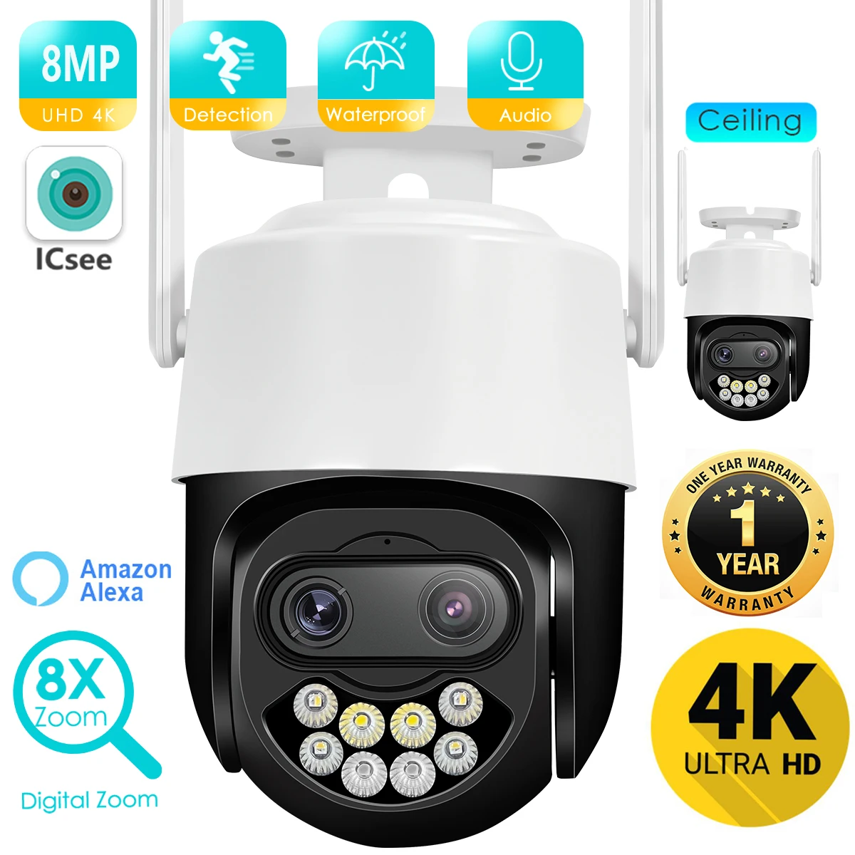 

BESDER 8MP 4K Dual Lens PTZ IP Camera WiFi 8X Digital Zoom Ai Human Detect 4MP Wireless Outdoor CCTV Video Surveillance Camera