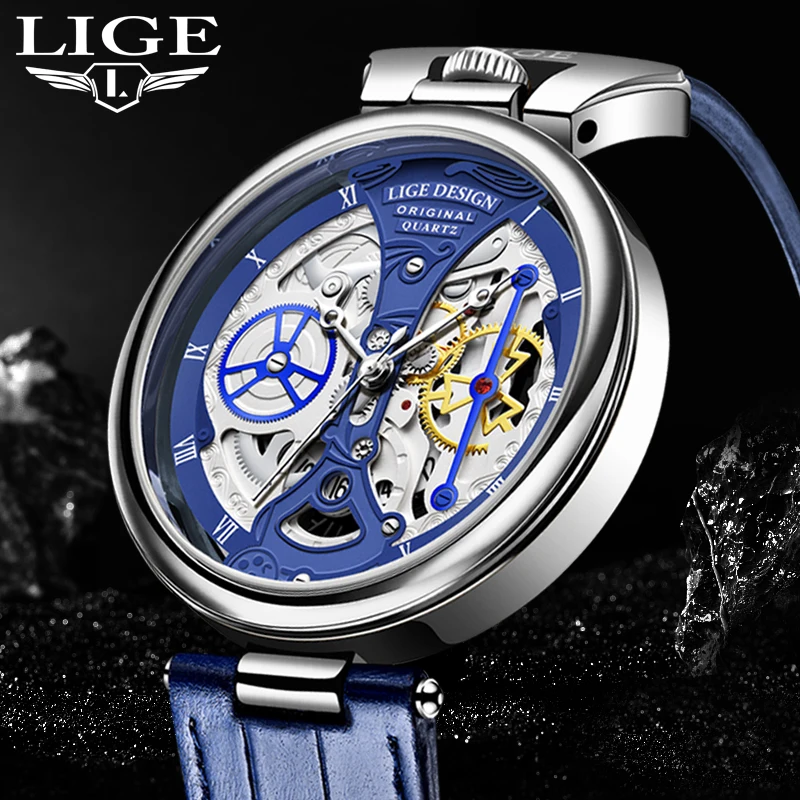Часы наручные LIGE Мужские кварцевые брендовые Роскошные креативные модные