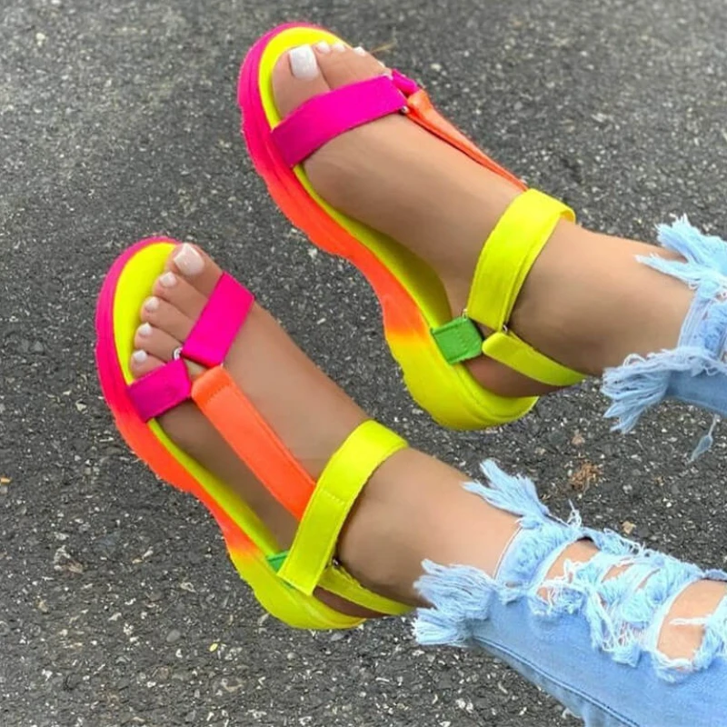 

Colorful Wedge Sandals Summer Women Korean Style Fashion Breathable Plus Size Soft Bottom Platform Slippers Sandalias Para Mujer