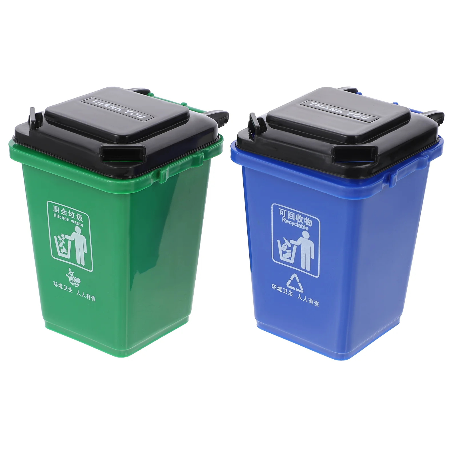 

2pcs Wastebasket Trash Can Dispenser with Lid Countertop Trash Bin for Kitchen Office Countertop ( Blue+ Green )