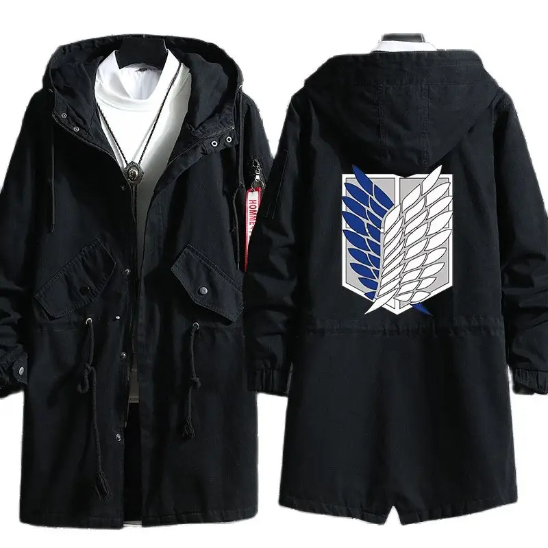 

Attack on Titan Ackerman Wind Trench Long Hoodie Jacket Shingeki No Kyojin Eren Sasha Ymir Armin Cosplay Wings of Liberty
