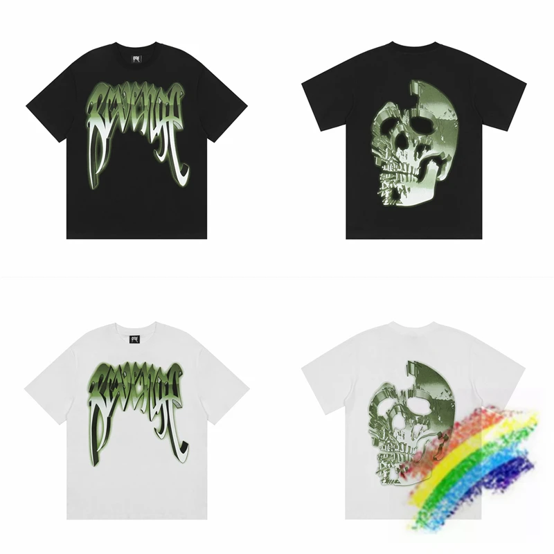 

Revenge T-Shirts Men Women 1:1 High Quality Green Metal Skull Print T Shirt Revenge Heavy Fabric Top Tees