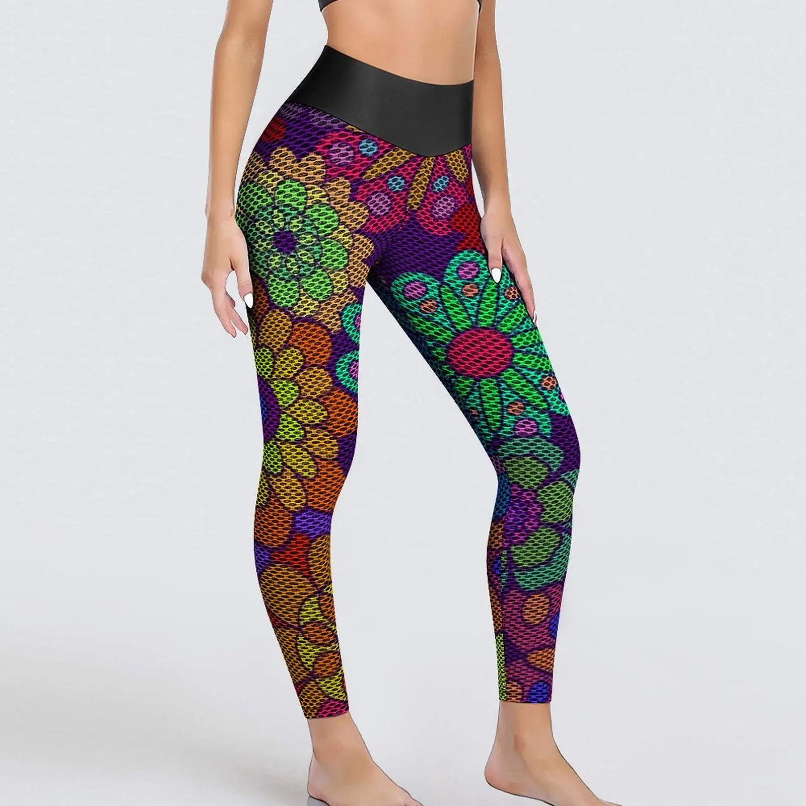 

70S Flower Power Yoga Pants Women Retro Hippy Print Leggings High Waist Aesthetic Yoga Sports Tights Stretchy Workout Leggins