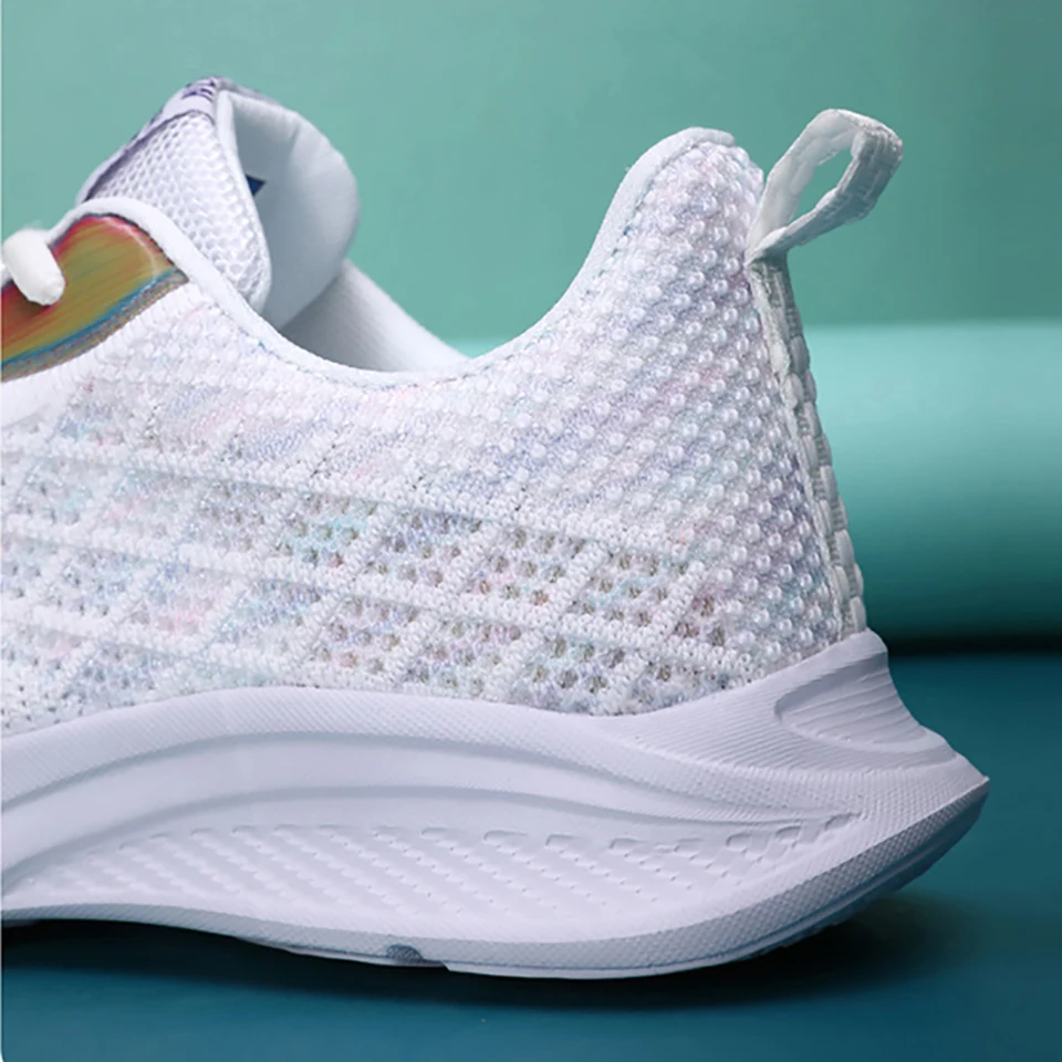 Loekeah Breathable Mesh Casual Shoes New Running Sneakers For Women Fashion Flats Shoes Lace Up Sports Footwear Outdoor Tennis