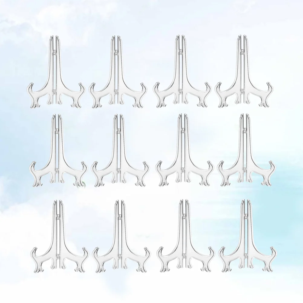 

24pcs 4 Inch Transparent Plastic Plate Bracket Desktop Dish Holder Folding Crafts Display Rack for Home Office Shop Display