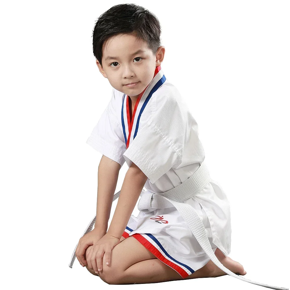 Детские летние шорты для тхэквондо с короткими рукавами униформа Dobok Gi TKD WTF