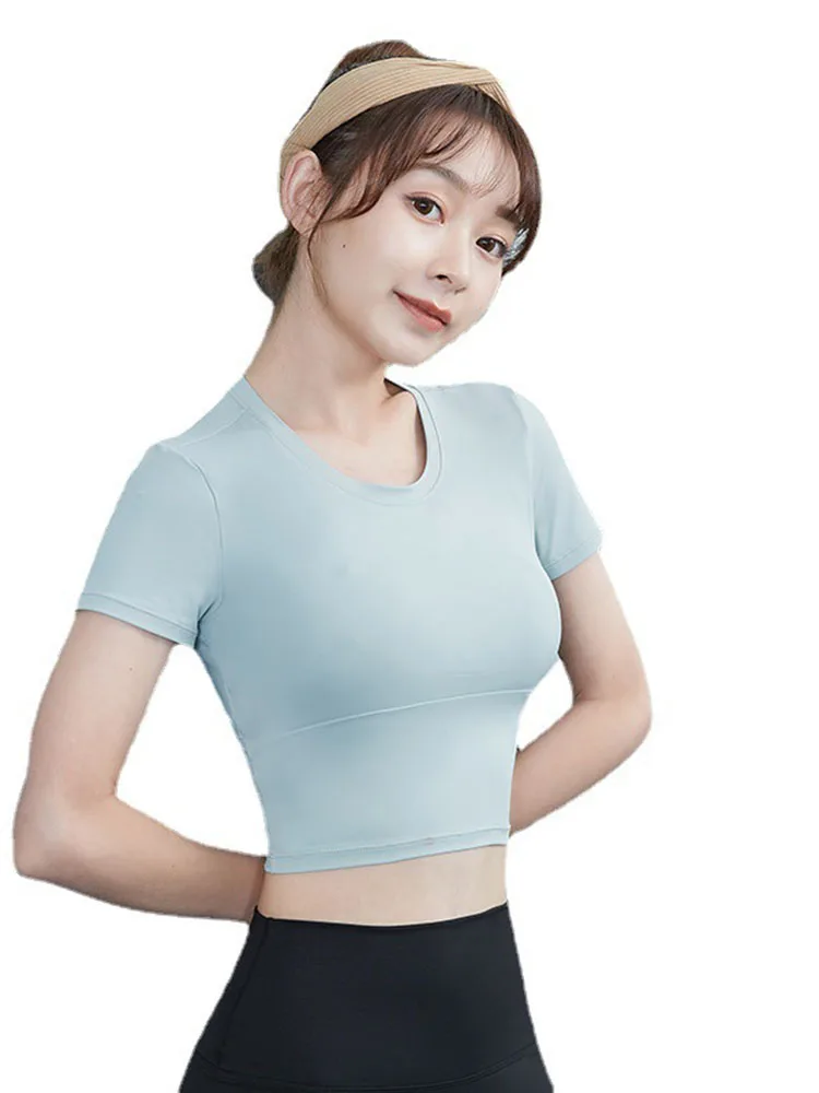 

Summer Thin Yoga Wear Women Running Sportswear Tops Slim Tight Sexy Sweatshirt Crossover Design Workout Fitness Clothes Trend