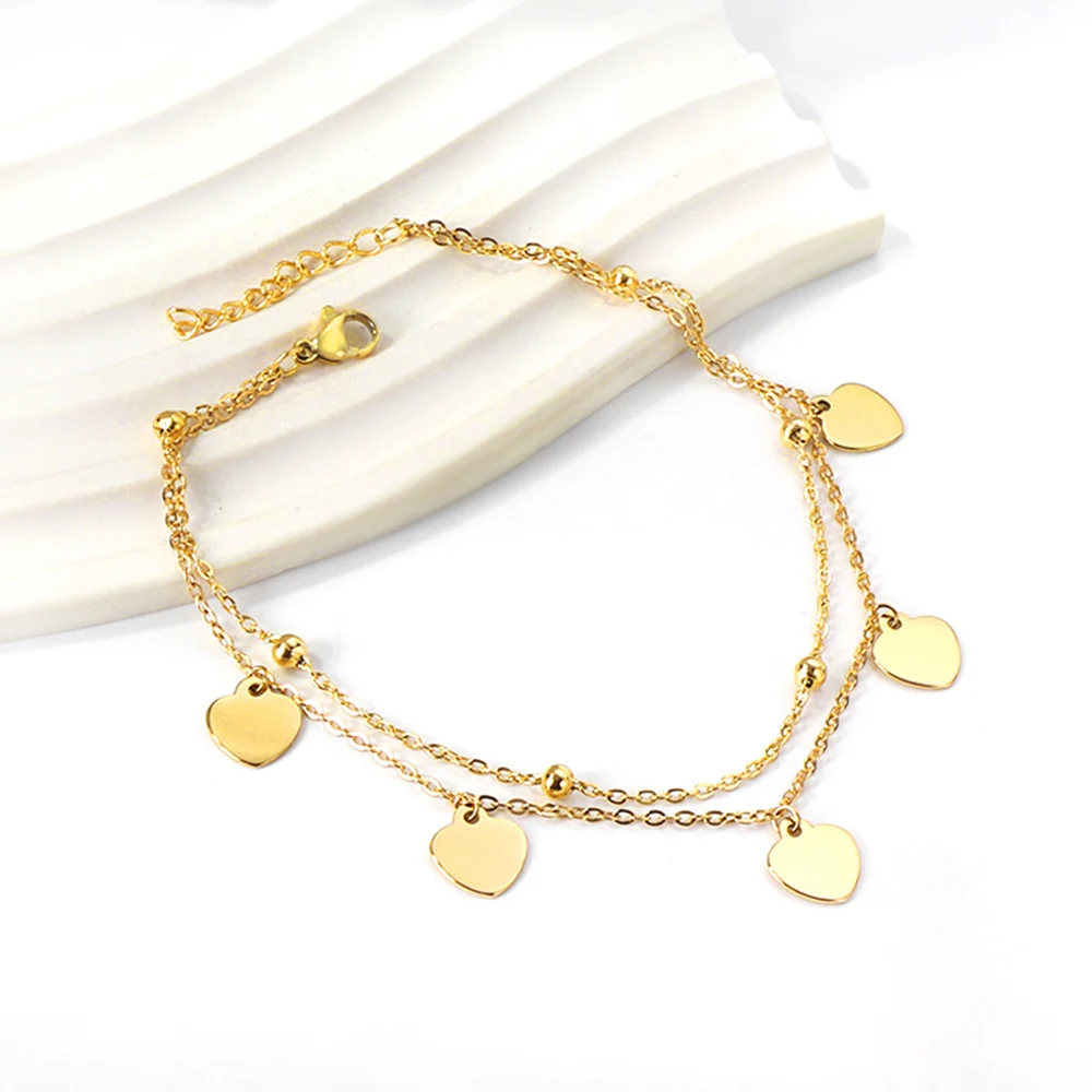 

Trendy Fashion Heart Shaped Double Layered Anklets High Quality Gold Color For Women Girls Romantic Valentine's Day Jewelry Gift