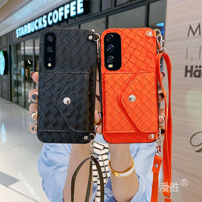 

Simple Balck Woven Strap Crossbody Purse Leather Phone Case for vivo iqoo neo iqoou3 iqoou1 vivou3 3x Wallet Phone Cover Coque