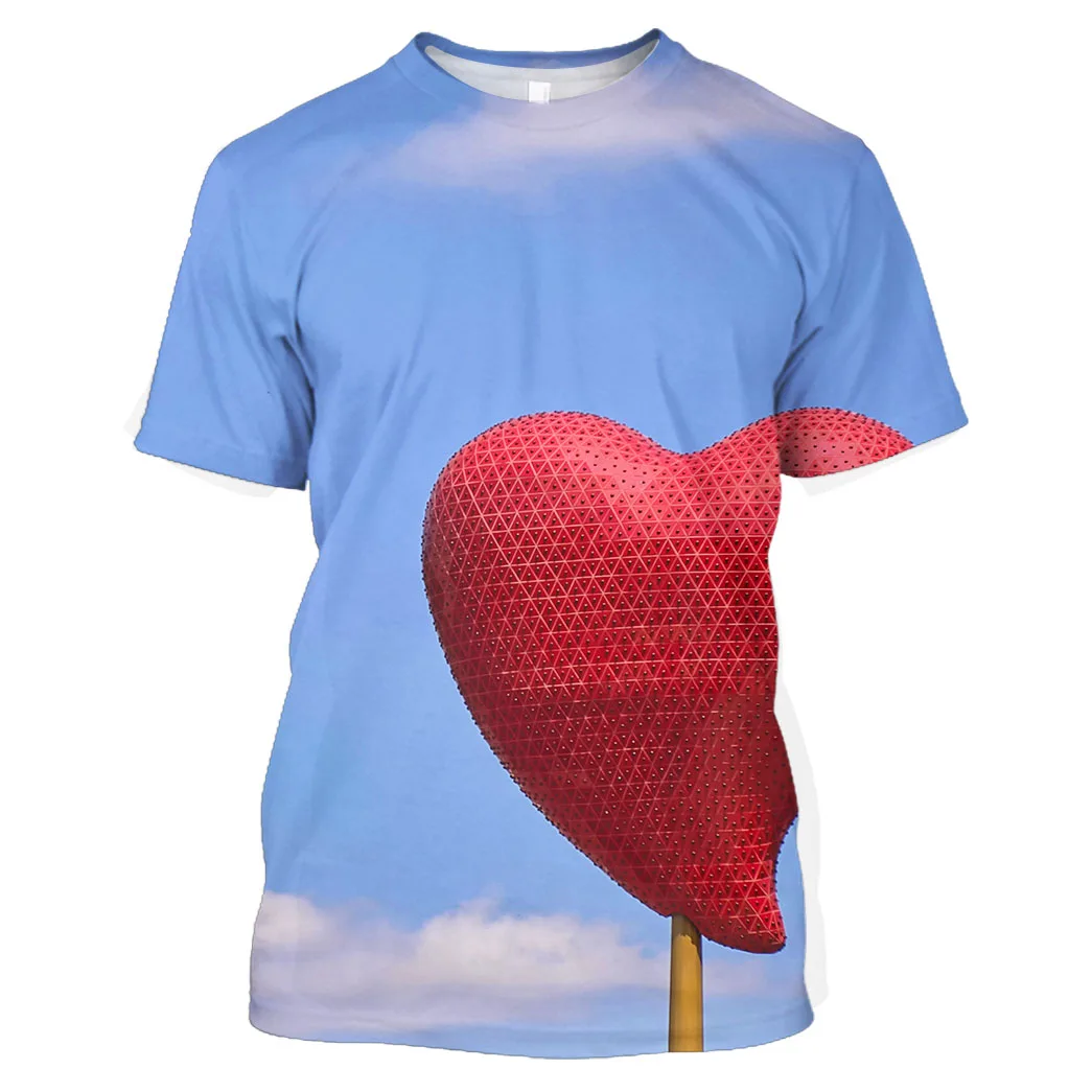 

Футболка мужская оверсайз с круглым вырезом, Удобная Повседневная дышащая рубашка с короткими рукавами, с 3D принтом сердечек и шаров, лето