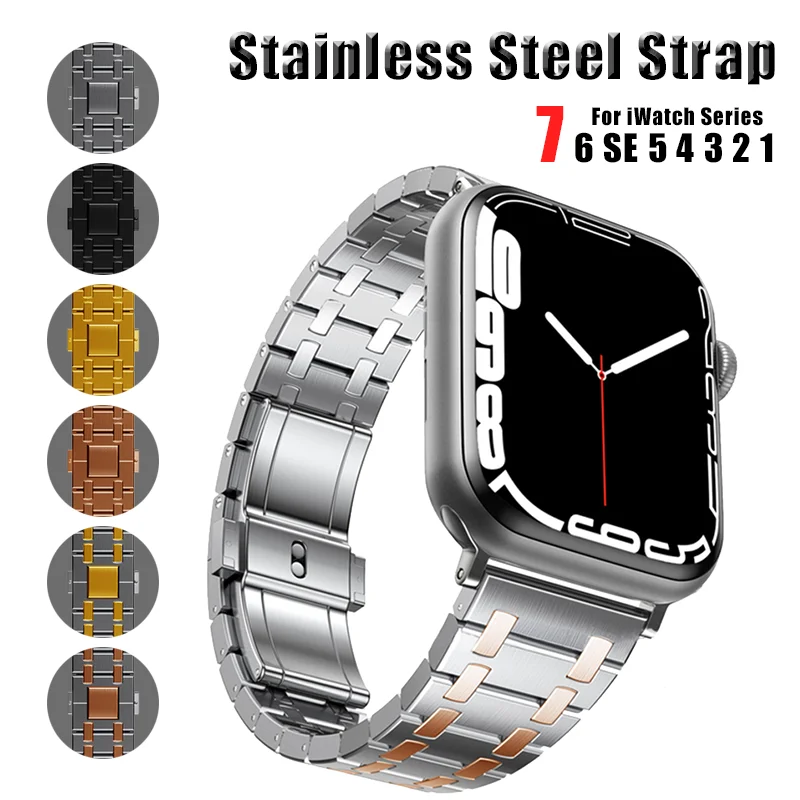 

Business A-P Stainless Steel Strap for Apple Watch Band 7 6 41 45mm 44/40mm iWatch Series SE 3 38/42mm Metal Bracelet Wristband