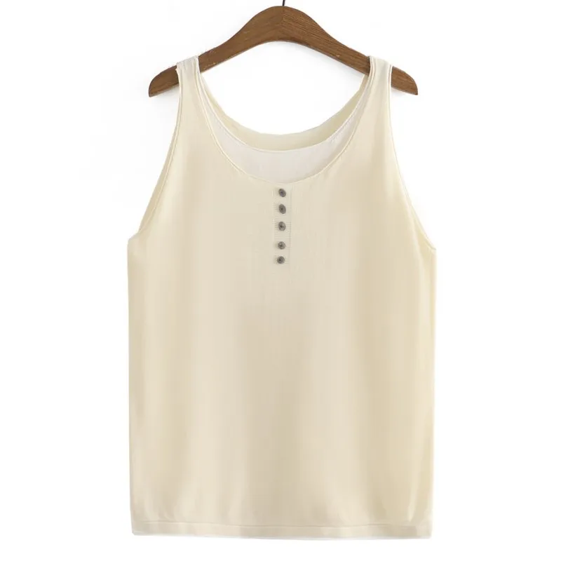 

Plus Size Women Tank Tops Oversized Curve Clothes Fake Buttons Knitting Sleeveless Garment Summer 2023