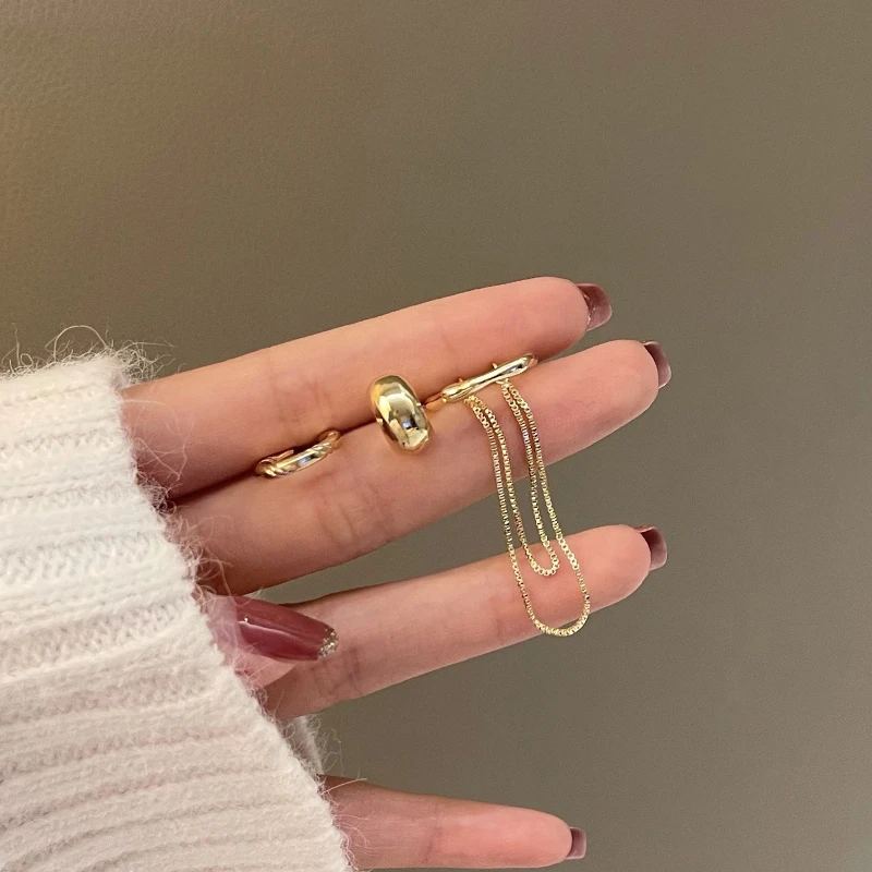 

Simple Round Rhinestone Long Chain Clip Earrings for Women Geometric Tassel Piercing Earring Ear Cuff Set Party Jewelry4187