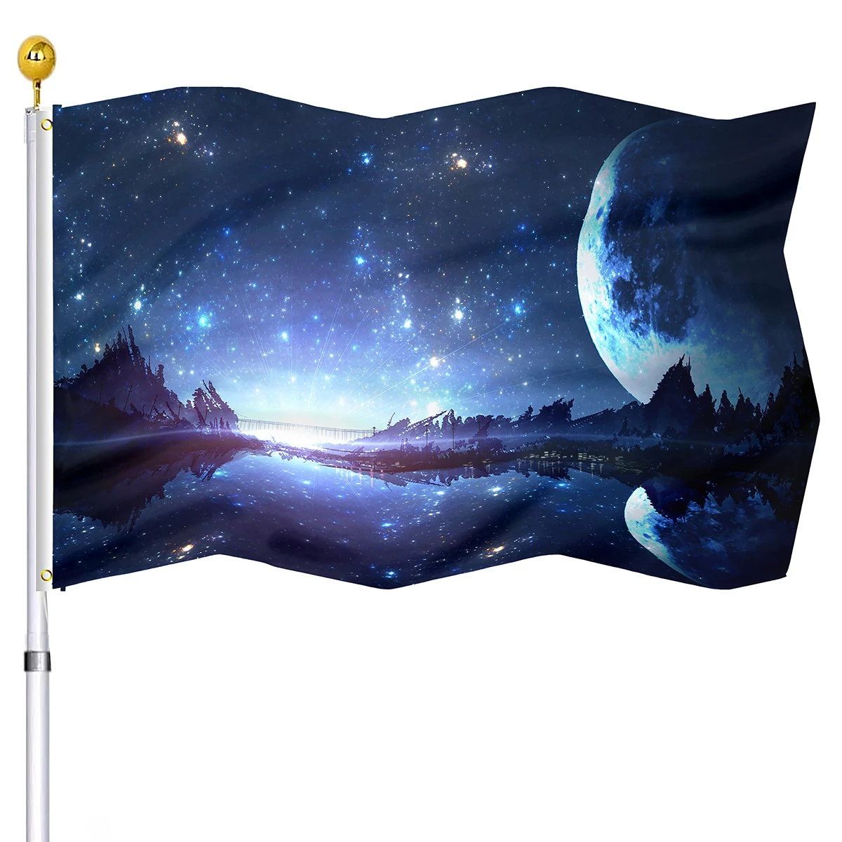 

Starry Night Flag Fantasy Moon Lake Double Stitched Space Flags Banner with Brass Grommets House Indoor Outdoor Flag Decorations