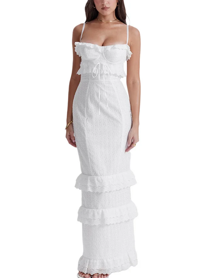 

Женское облегающее платье-макси, однотонная облегающая юбка без рукавов с крючками, уличная одежда во французском стиле, кружевные платья для женщин