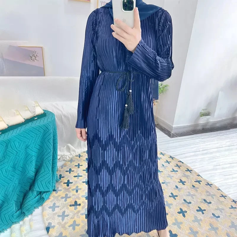 

Modest Abaya High Quality EID Ramadan Islamic Clothing Dubai Ironless Muslim Robe Women Pleated Maxi Dress 2022 New Autumn