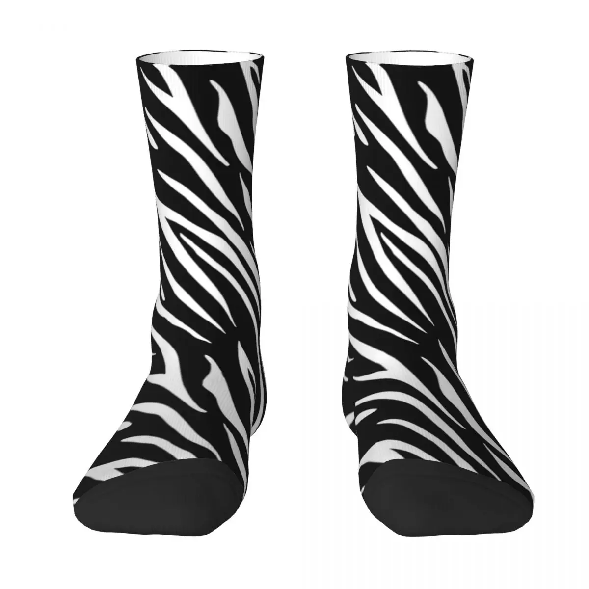 Носки в черно-белую полоску с принтом тигра, школьные современные средние чулки, большие носки унисекс из химического волокна в стиле ретро