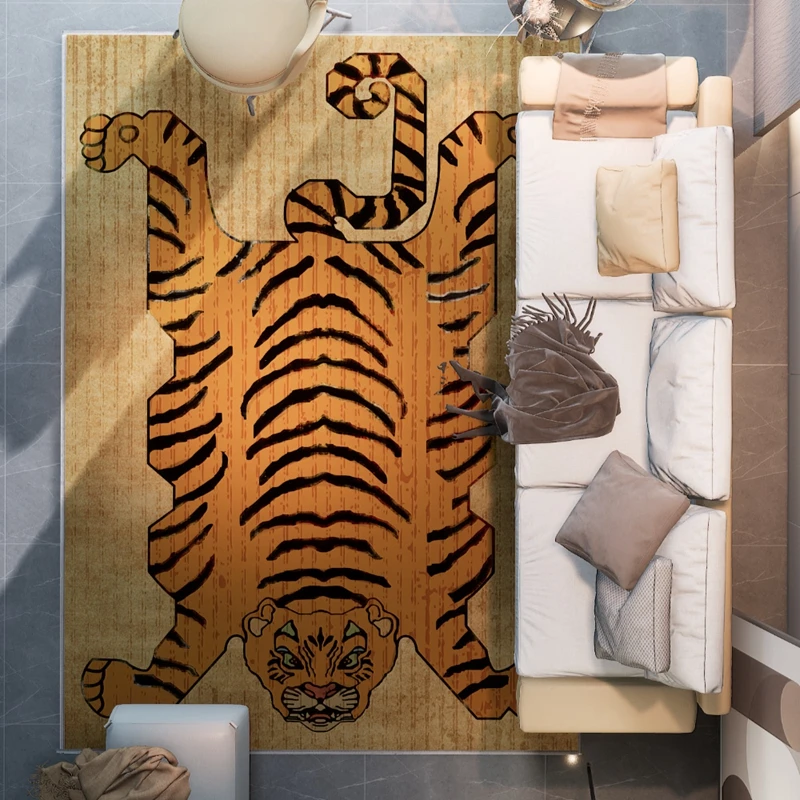 

Wild Tibetan Animal Tiger Print Area Rugs Fashion New Chinese Style Home Decor Carpet Bedroom Bedside Non-Slip Floor Door Mat