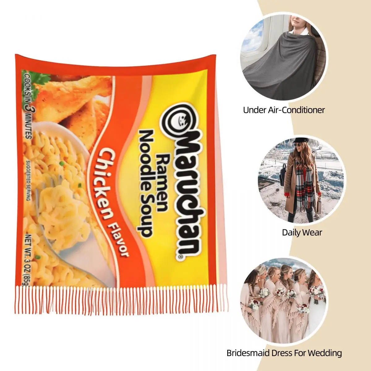 Женский шарф со вкусом курицы и лапши рамэн зимняя теплая кашемировая шаль