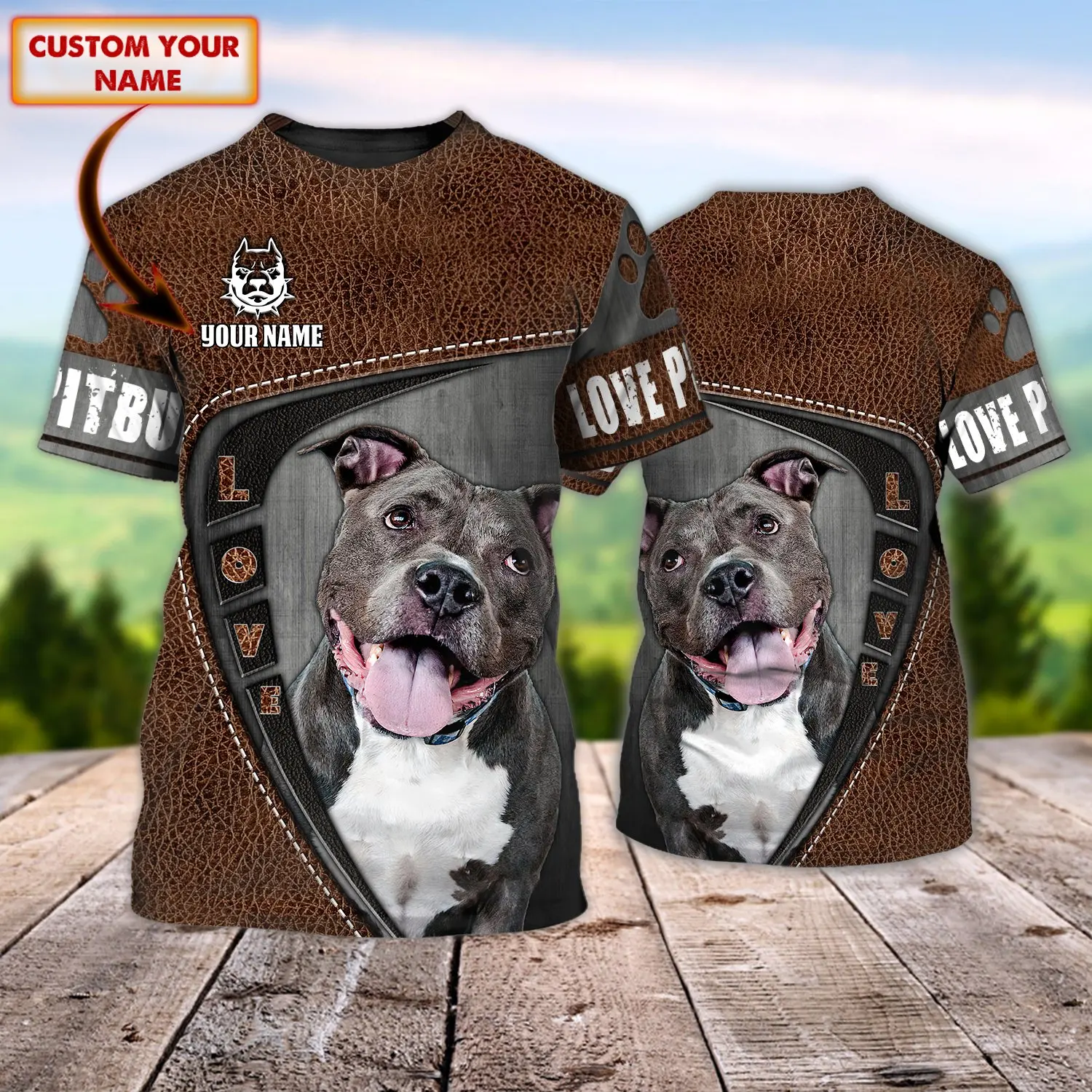 Фото Dog Lover Pit Bull Персонализированное имя 3D Мужская футболка с принтом по всей поверхности Летний стиль Повседневные футболки Футболка унисекс TX-97 №4