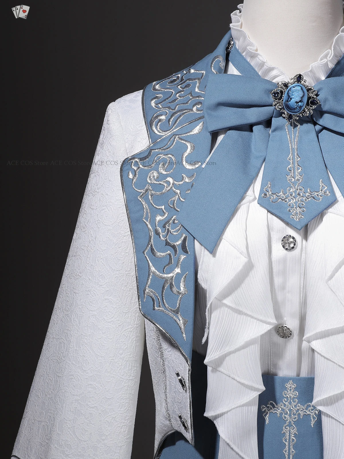 Фото Комплект Ouji Jirai Kei Knight Prince Lolita для женщин и унисекс: винтажный дворцовый наряд, пальто, блузка, пояс для утяжки талии №3