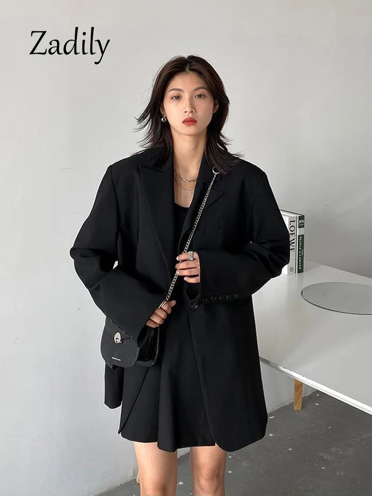 

Zadily 2023 Winter New In Office Lady Full Sleeve Women Long Blazer Korea Style Loose Solid Suit Work Blazers Spring Female Coat