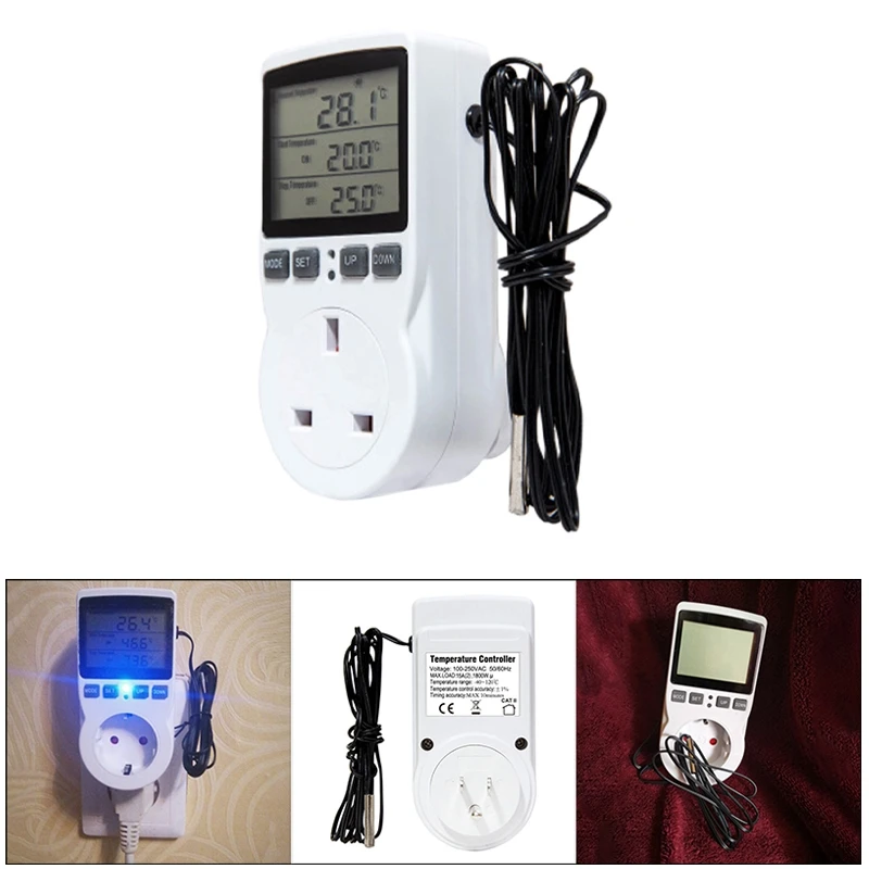 

15A Multifunctional Thermostat Digital Temperature Controller Socket with Timer Switch Sensor Probe