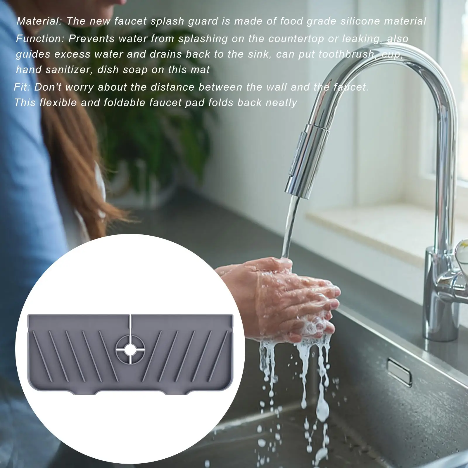 

Kitchen Faucet Sink Splash Guard | Silicone Splash Water Drip Catcher | Absorbent Draining Pads Sponge Holder Sink Organ