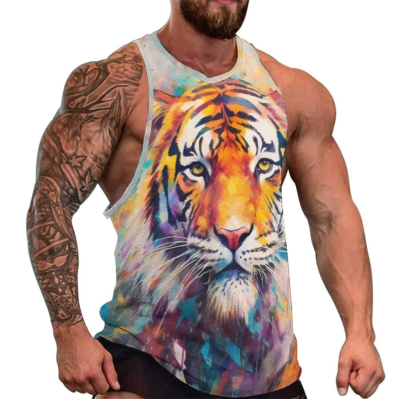 Мужские майки Harajuku с 3D принтом лев и тигр