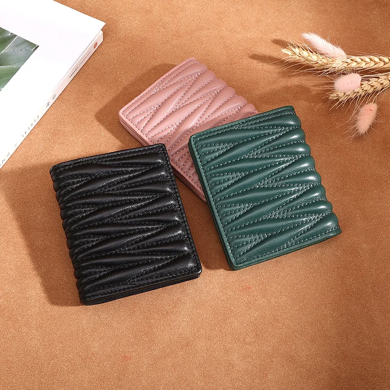 

2022 New Short Wallet Leather Fashion Simple Embroidered Thread Sheepskin Wallet Luxury Multifunctional Women's Wallet Card Bag