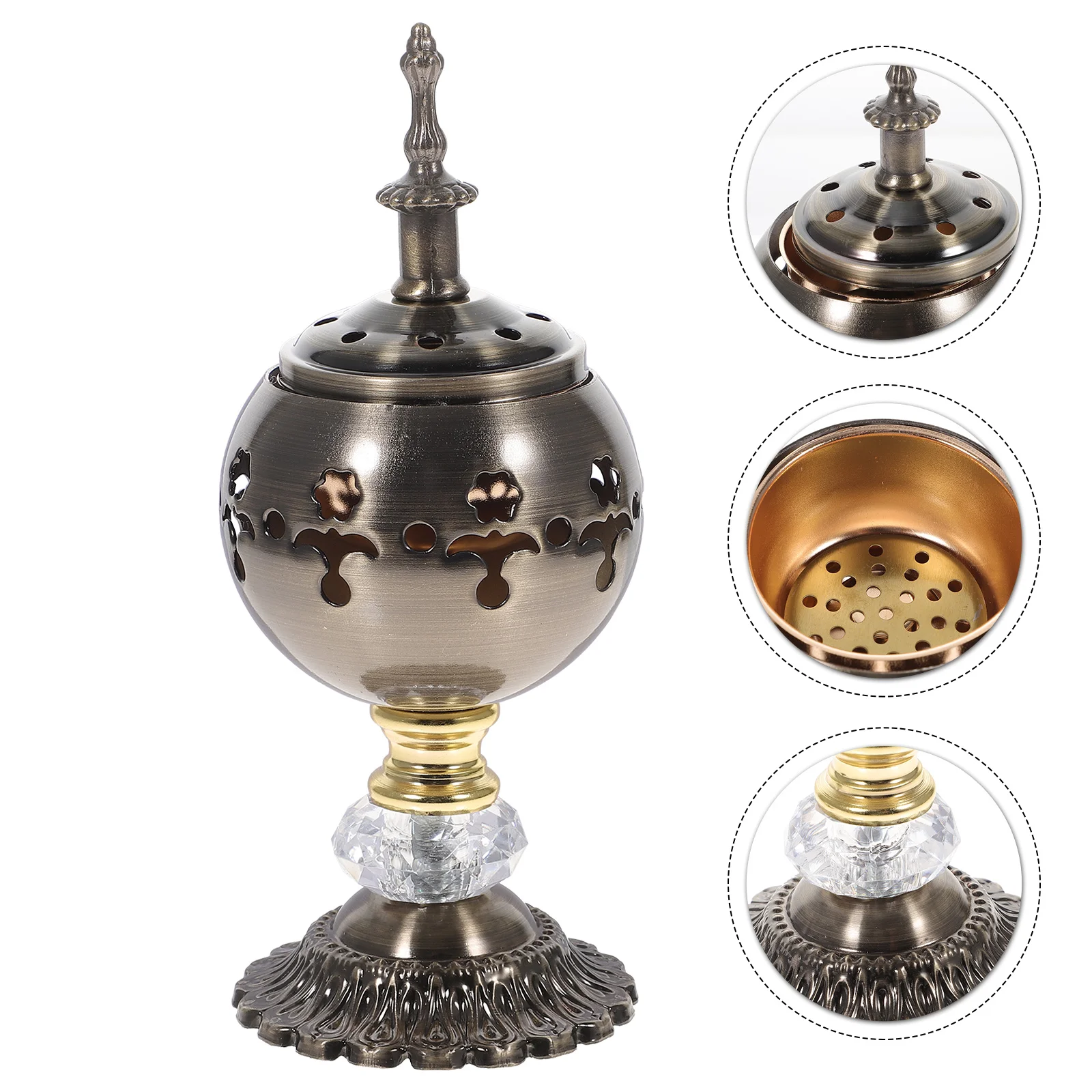 

Burner Holder Censer Cauldron Vintage Resin Charcoal Iron Aromatherapy Bakhoor Aroma Cone Backflow Frankincense Metal Stand Home