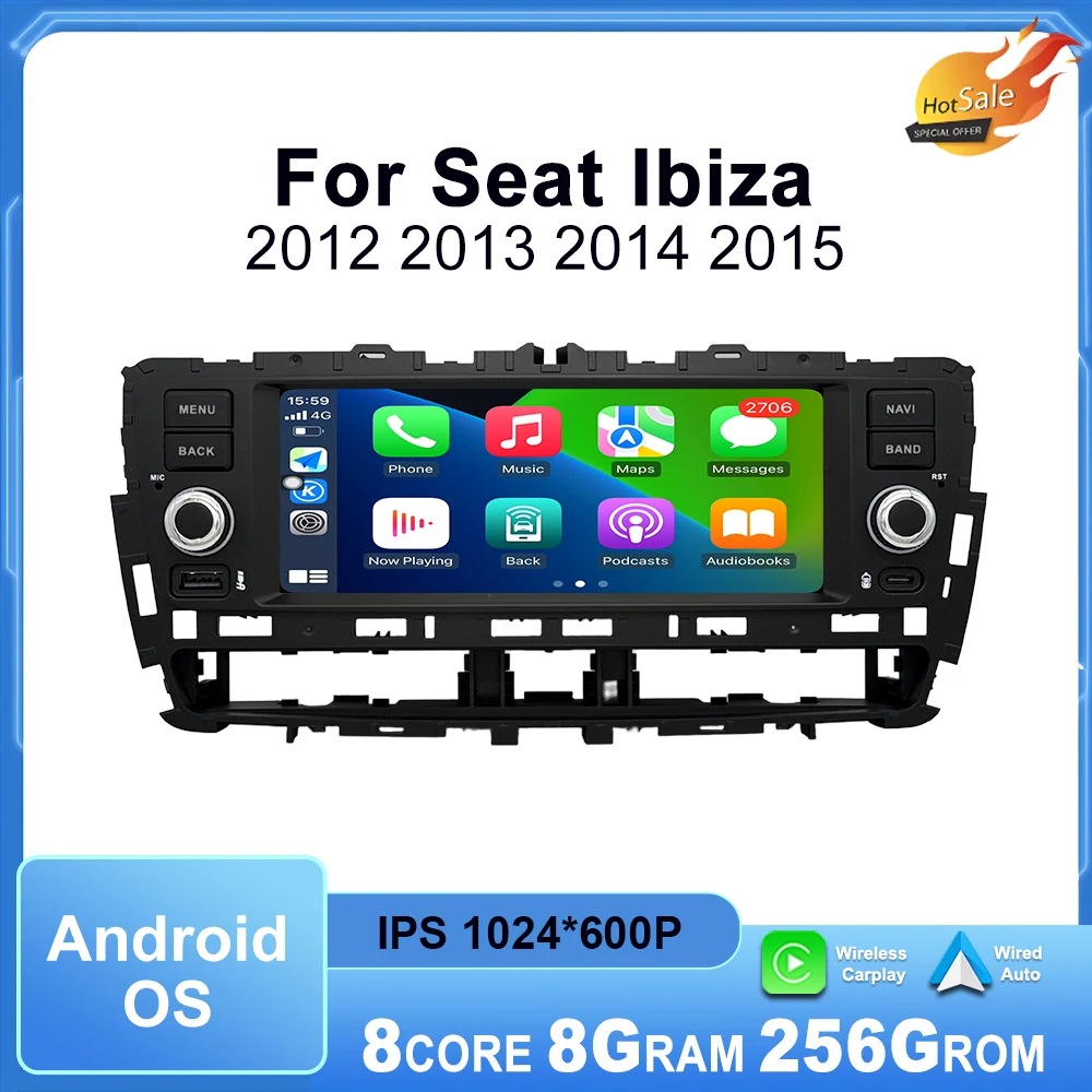 Фото Мультимедийный плеер на базе ОС Android для Seat Ibiza 2012 2013 2014 2015, автомобильное радио, сенсорный дисплей, беспроводной Carplay, GPS Navi, DSP, Wi-Fi, BT №1