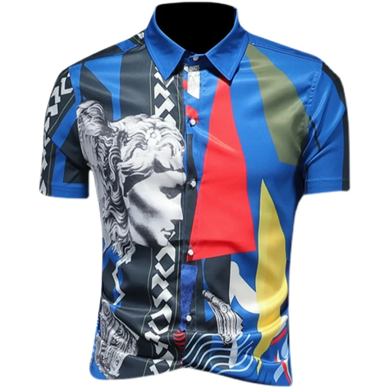 European and American men's wear summer 2022 new  Short sleeve lapel single breasted court figure print  Fashion shirt