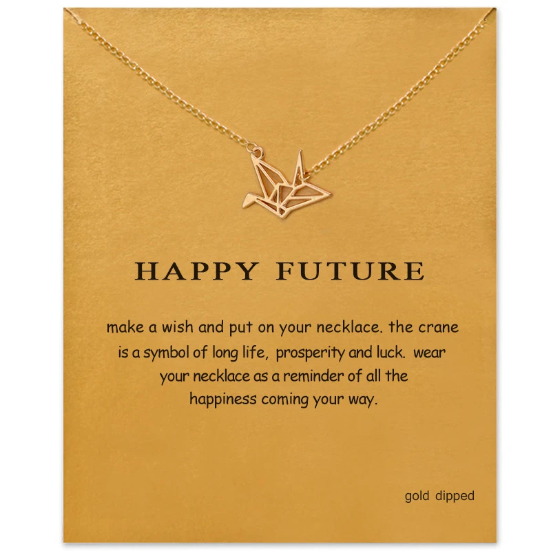 

Simple Paper Crane Necklace Women Origami Pigeon Pendant Clavicle Chain Statement Choker Necklaces Happy Future Gift Card
