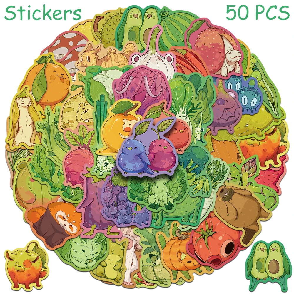 50 шт. наклейки PickJoy фрукты и овощи животные