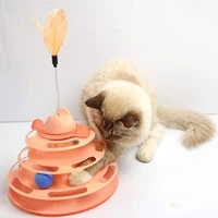 new pet cat toys four layer track amusement tray cat teaser stick space tower turntable interactive toy pets amusement plate