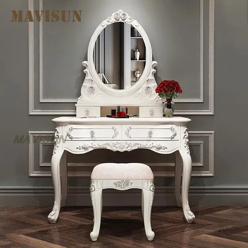 

Dressing Table Of Small Apartment Ladies Bedroom Makeup Cosmetics Placed Wooden Frame With Mirror White Light Luxury Furniture