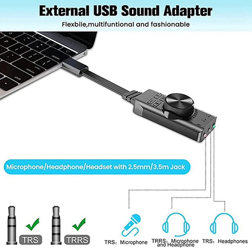 

USB Sound Card Adapter 7.1 Channel 3.5mm Audio Interface USB2.0 Microphone Headset Computer Game Sound Card