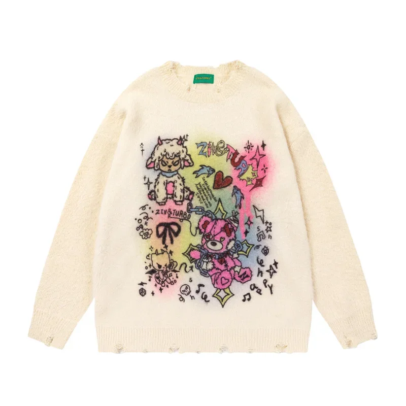 Trendy Vintage Cartoon Demon Bear Unique Design Casual Sweater For Men And Women 2024 Autumn New Arrival From China Mainland