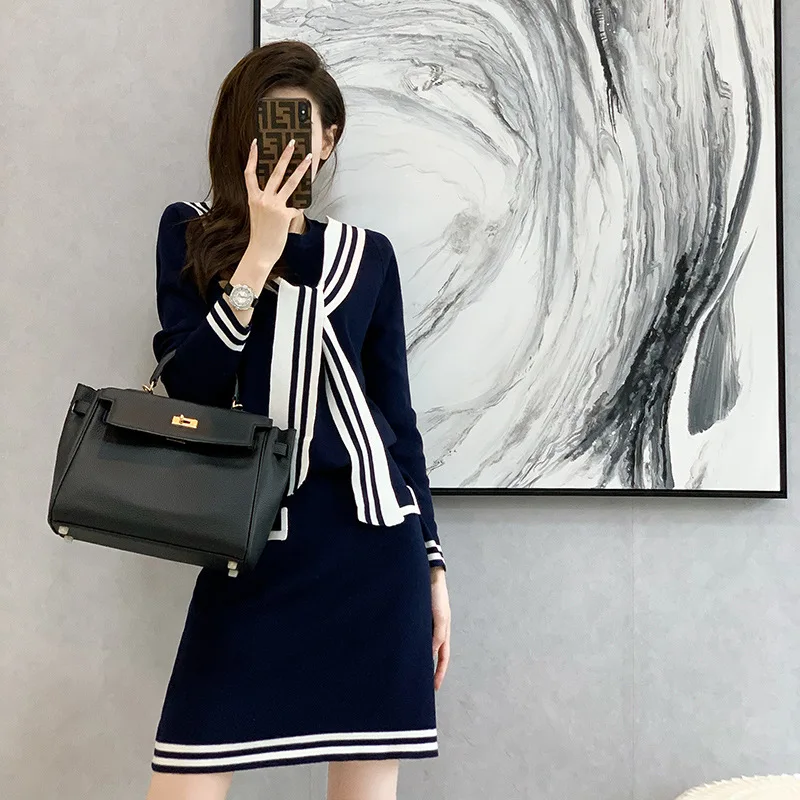 

High Quality 2023 Elegant Contrast Color Design Women Dress Female Evening Party Autumn Winter Crop Top Clothes Casual Y2k Robe