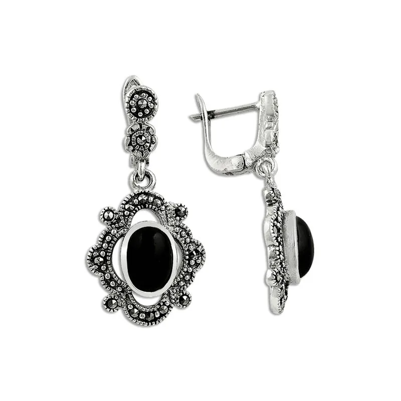 

Серебряные 925 пробы Серьги из оникса и марказита