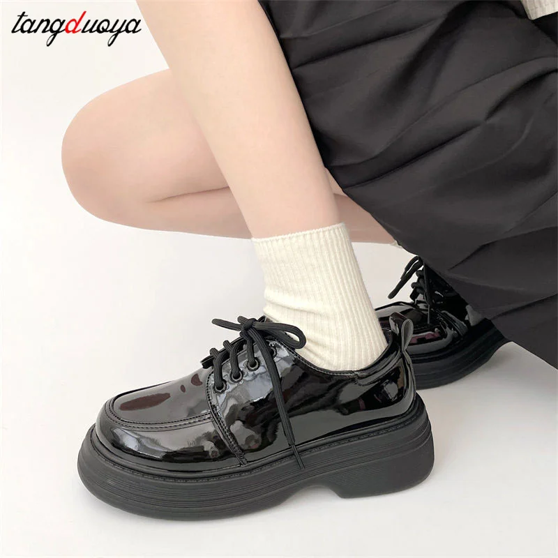 

Туфли женские в британском стиле, лоферы в стиле «лолита», туфли-оксфорды на платформе, с круглым носком, универсальная повседневная обувь